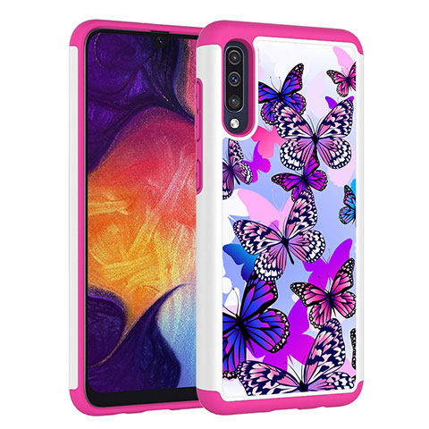 Custodia Silicone e Plastica Opaca Cover Fronte e Retro 360 Gradi JX1 per Samsung Galaxy A30S Rosa Caldo