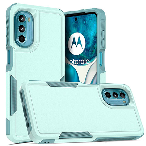 Custodia Silicone e Plastica Opaca Cover Fronte e Retro 360 Gradi MQ1 per Motorola MOTO G52 Ciano