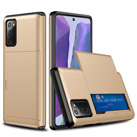 Custodia Silicone e Plastica Opaca Cover Fronte e Retro 360 Gradi N01 per Samsung Galaxy Note 20 5G Oro
