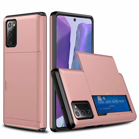 Custodia Silicone e Plastica Opaca Cover Fronte e Retro 360 Gradi N01 per Samsung Galaxy Note 20 5G Oro Rosa
