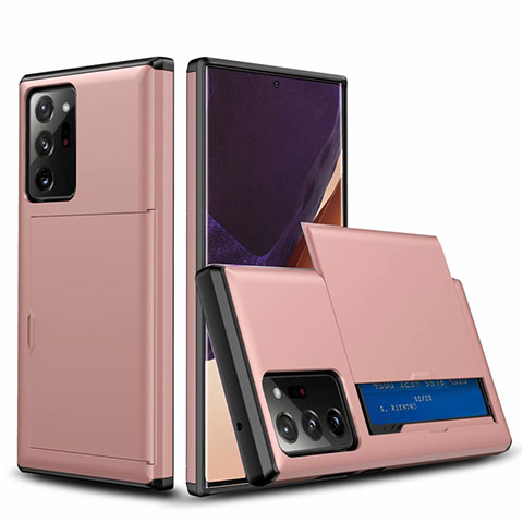 Custodia Silicone e Plastica Opaca Cover Fronte e Retro 360 Gradi N01 per Samsung Galaxy Note 20 Ultra 5G Oro Rosa