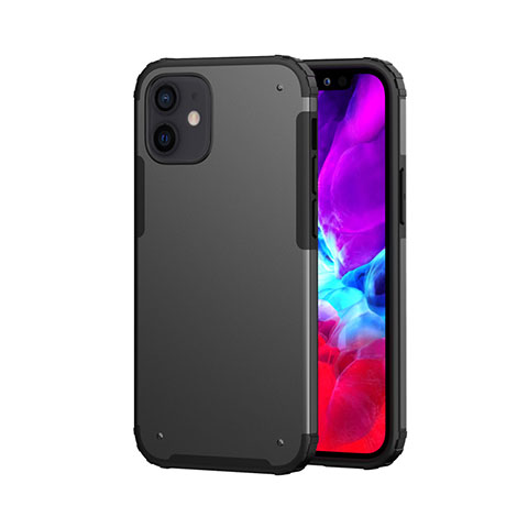 Custodia Silicone e Plastica Opaca Cover Fronte e Retro 360 Gradi per Apple iPhone 12 Mini Nero