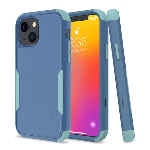 Custodia Silicone e Plastica Opaca Cover Fronte e Retro 360 Gradi per Apple iPhone 14 Cielo Blu