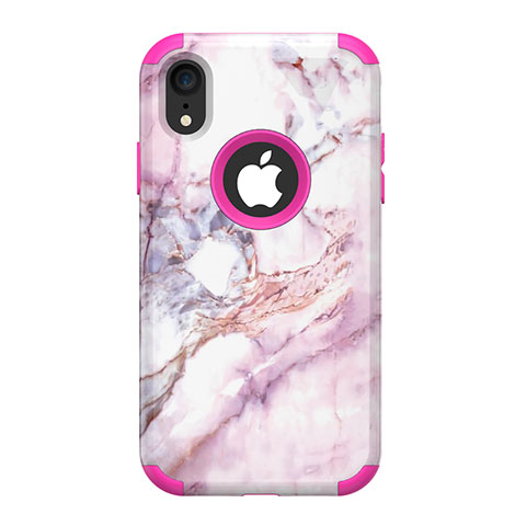 Custodia Silicone e Plastica Opaca Cover Fronte e Retro 360 Gradi per Apple iPhone XR Rosa Caldo