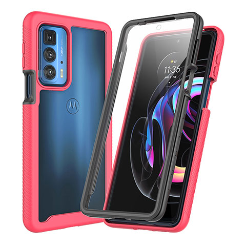 Custodia Silicone e Plastica Opaca Cover Fronte e Retro 360 Gradi per Motorola Moto Edge 20 Pro 5G Rosso