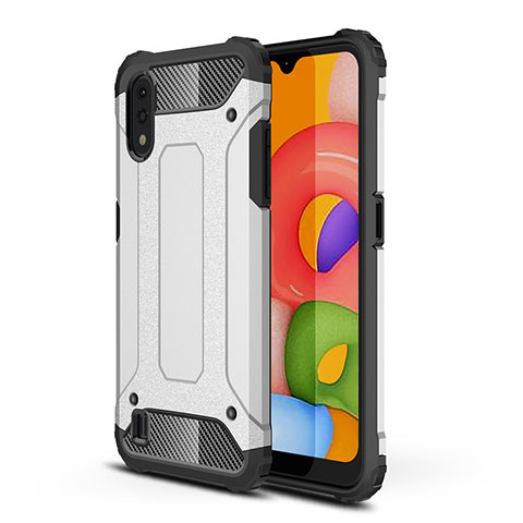 Custodia Silicone e Plastica Opaca Cover Fronte e Retro 360 Gradi per Samsung Galaxy A01 SM-A015 Argento