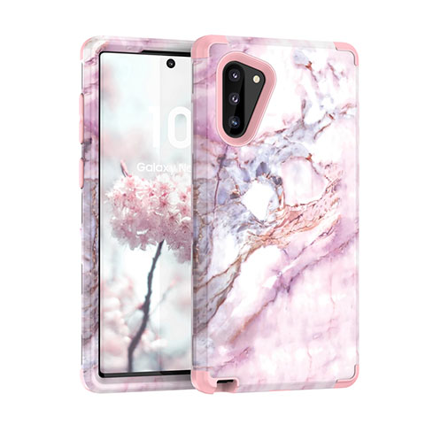 Custodia Silicone e Plastica Opaca Cover Fronte e Retro 360 Gradi per Samsung Galaxy Note 10 5G Oro Rosa