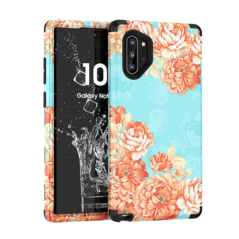 Custodia Silicone e Plastica Opaca Cover Fronte e Retro 360 Gradi per Samsung Galaxy Note 10 Plus Ciano