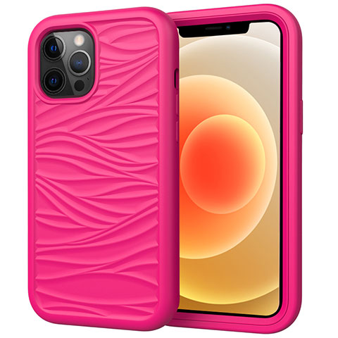 Custodia Silicone e Plastica Opaca Cover Fronte e Retro 360 Gradi R01 per Apple iPhone 12 Pro Rosa Caldo