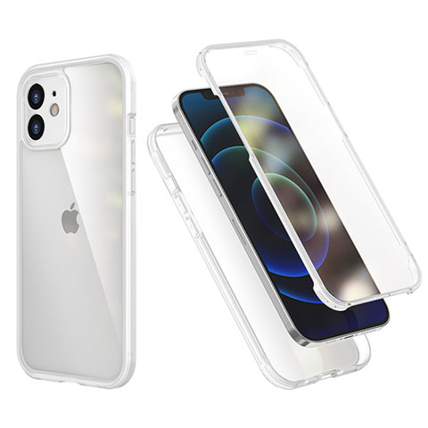 Custodia Silicone e Plastica Opaca Cover Fronte e Retro 360 Gradi R05 per Apple iPhone 12 Chiaro