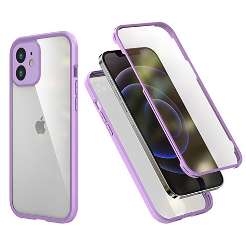 Custodia Silicone e Plastica Opaca Cover Fronte e Retro 360 Gradi R05 per Apple iPhone 12 Lavanda
