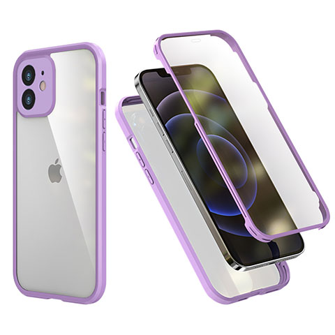 Custodia Silicone e Plastica Opaca Cover Fronte e Retro 360 Gradi R05 per Apple iPhone 12 Mini Lavanda