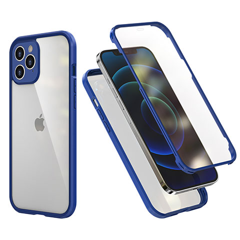 Custodia Silicone e Plastica Opaca Cover Fronte e Retro 360 Gradi R05 per Apple iPhone 12 Pro Blu