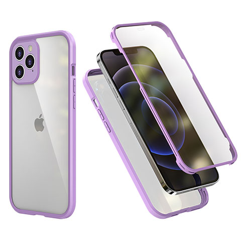 Custodia Silicone e Plastica Opaca Cover Fronte e Retro 360 Gradi R05 per Apple iPhone 12 Pro Lavanda