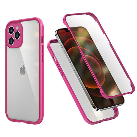 Custodia Silicone e Plastica Opaca Cover Fronte e Retro 360 Gradi R05 per Apple iPhone 12 Pro Max Rosa Caldo