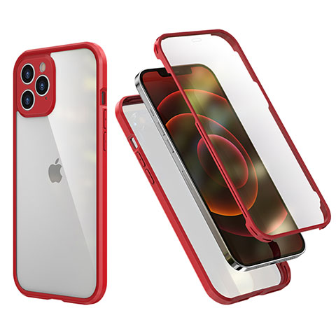 Custodia Silicone e Plastica Opaca Cover Fronte e Retro 360 Gradi R05 per Apple iPhone 12 Pro Rosso