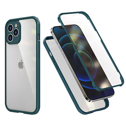 Custodia Silicone e Plastica Opaca Cover Fronte e Retro 360 Gradi R05 per Apple iPhone 12 Pro Verde Notte