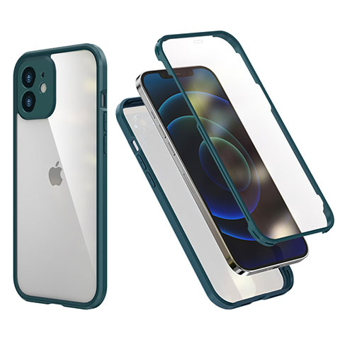 Custodia Silicone e Plastica Opaca Cover Fronte e Retro 360 Gradi R05 per Apple iPhone 12 Verde Notte
