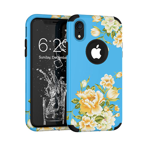 Custodia Silicone e Plastica Opaca Cover Fronte e Retro 360 Gradi U01 per Apple iPhone XR Blu