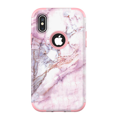 Custodia Silicone e Plastica Opaca Cover Fronte e Retro 360 Gradi U01 per Apple iPhone Xs Oro Rosa