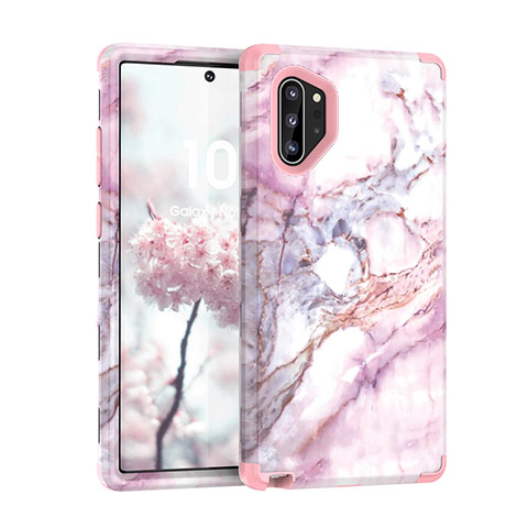 Custodia Silicone e Plastica Opaca Cover Fronte e Retro 360 Gradi U01 per Samsung Galaxy Note 10 Plus Oro Rosa