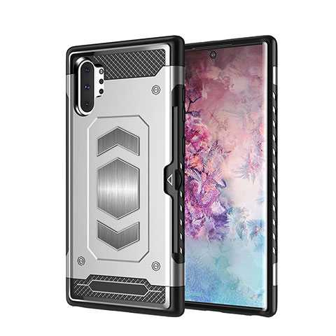 Custodia Silicone e Plastica Opaca Cover Magnetico per Samsung Galaxy Note 10 Plus 5G Argento