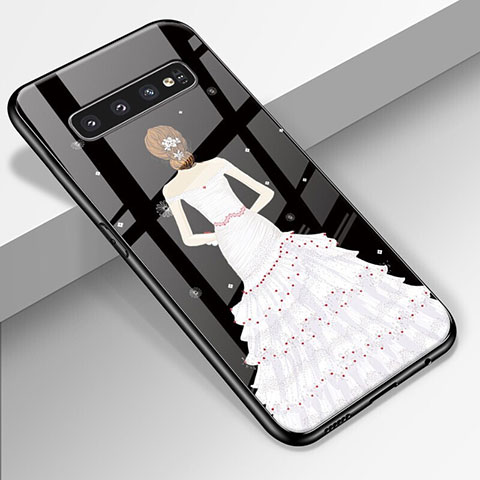 Custodia Silicone Gel Laterale Abito Ragazza Specchio Cover K01 per Samsung Galaxy S10 Plus Bianco