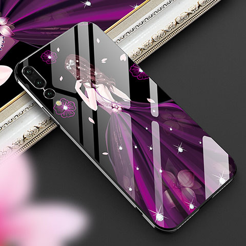 Custodia Silicone Gel Laterale Abito Ragazza Specchio Cover K02 per Huawei P20 Pro Viola