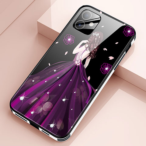 Custodia Silicone Gel Laterale Abito Ragazza Specchio Cover per Apple iPhone 12 Viola