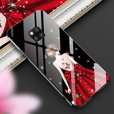Custodia Silicone Gel Laterale Abito Ragazza Specchio Cover per Huawei Mate 20 Pro Rosso Rosa