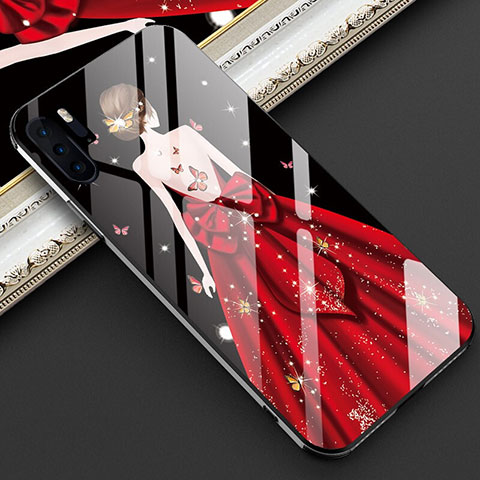 Custodia Silicone Gel Laterale Abito Ragazza Specchio Cover per Huawei P30 Pro New Edition Rosso