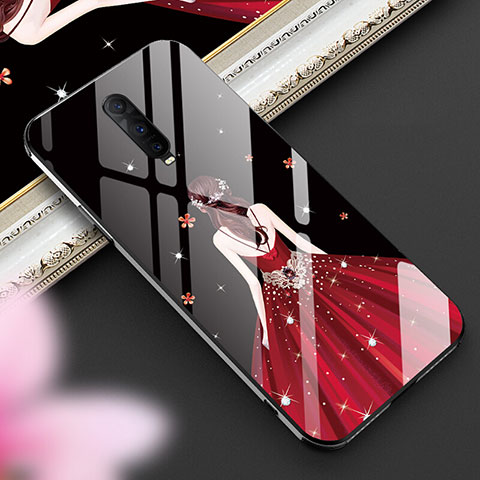 Custodia Silicone Gel Laterale Abito Ragazza Specchio Cover per Oppo R17 Pro Rosso Rosa