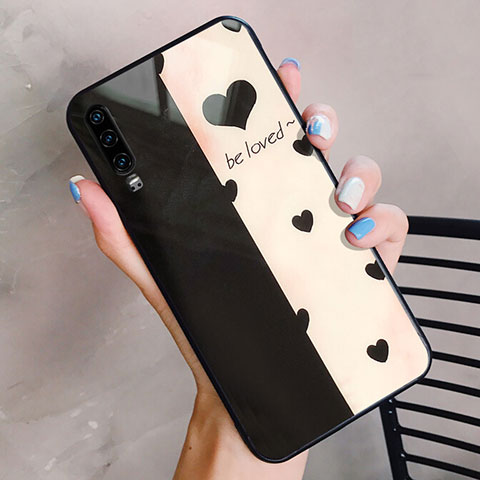 Custodia Silicone Gel Laterale Amore Cuore Specchio Cover per Huawei P30 Oro e Nero