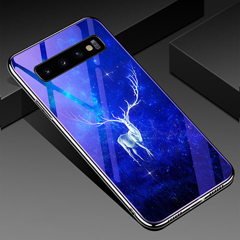 Custodia Silicone Gel Laterale Fantasia Modello Specchio Cover K01 per Samsung Galaxy S10 Plus Blu
