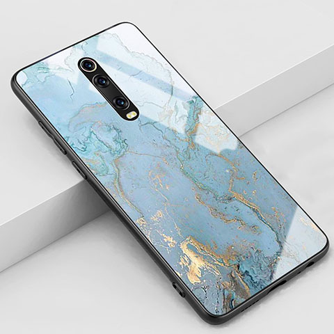 Custodia Silicone Gel Laterale Fantasia Modello Specchio Cover K01 per Xiaomi Mi 9T Pro Ciano