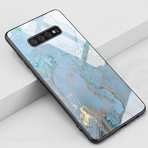 Custodia Silicone Gel Laterale Fantasia Modello Specchio Cover K06 per Samsung Galaxy S10 Ciano