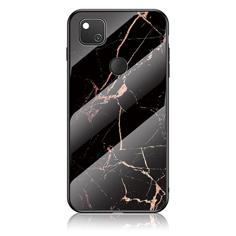 Custodia Silicone Gel Laterale Fantasia Modello Specchio Cover per Google Pixel 4a Oro e Nero