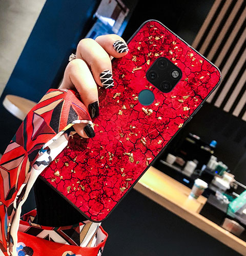 Custodia Silicone Gel Laterale Fantasia Modello Specchio Cover per Huawei Mate 20 Rosso