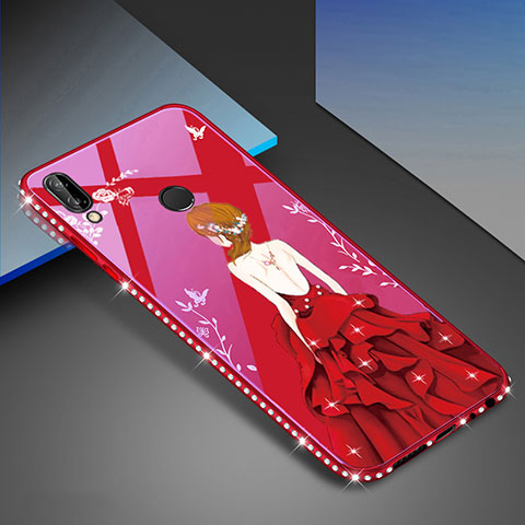 Custodia Silicone Gel Laterale Fantasia Modello Specchio Cover per Huawei Nova 3e Rosso