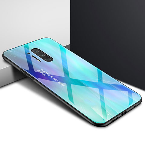 Custodia Silicone Gel Laterale Fantasia Modello Specchio Cover per OnePlus 8 Pro Ciano