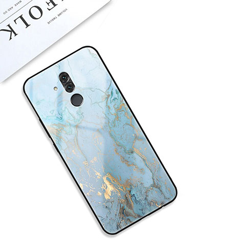 Custodia Silicone Gel Laterale Fantasia Modello Specchio Cover S01 per Huawei Mate 20 Lite Ciano