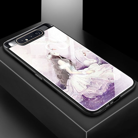 Custodia Silicone Gel Laterale Fantasia Modello Specchio Cover S01 per Samsung Galaxy A80 Viola