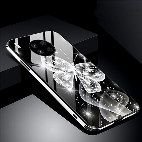 Custodia Silicone Gel Laterale Fiori Specchio Cover C01 per Huawei Mate 30 5G Nero