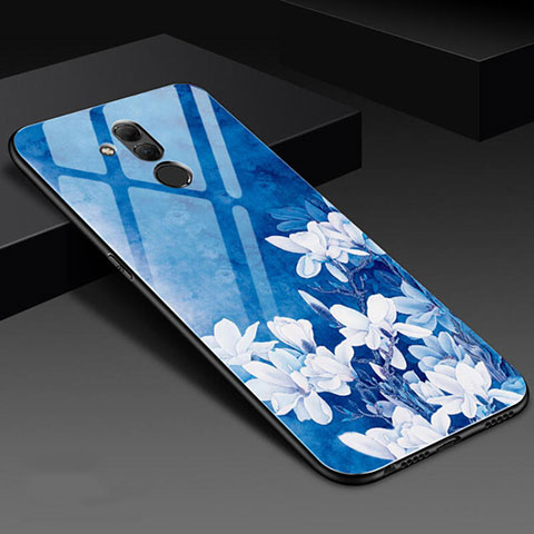 Custodia Silicone Gel Laterale Fiori Specchio Cover H02 per Huawei Mate 20 Lite Blu