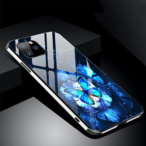 Custodia Silicone Gel Laterale Fiori Specchio Cover M01 per Apple iPhone 11 Pro Max Blu