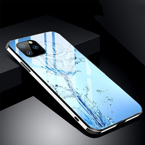 Custodia Silicone Gel Laterale Fiori Specchio Cover M01 per Apple iPhone 11 Pro Max Cielo Blu