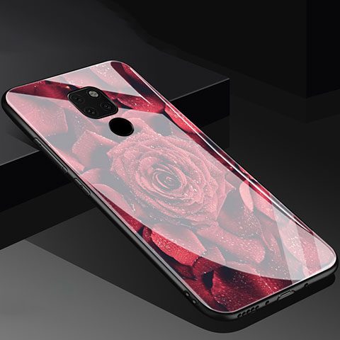 Custodia Silicone Gel Laterale Fiori Specchio Cover per Huawei Mate 20 Rosso