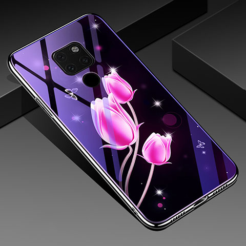 Custodia Silicone Gel Laterale Fiori Specchio Cover per Huawei Mate 20 X 5G Rosa