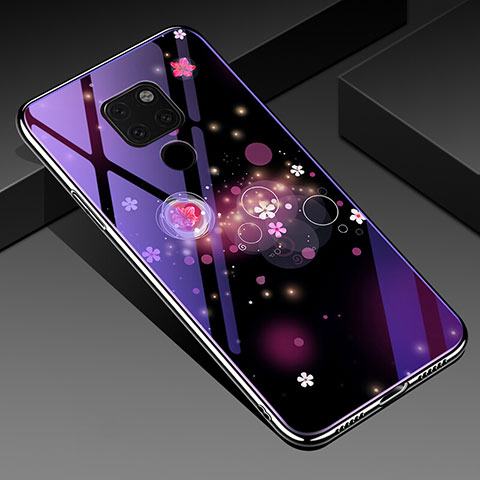 Custodia Silicone Gel Laterale Fiori Specchio Cover per Huawei Mate 20 X 5G Viola