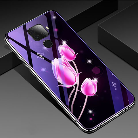 Custodia Silicone Gel Laterale Fiori Specchio Cover per Huawei Nova 5i Pro Rosa Caldo
